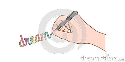 Hand with a pen writing word Vector Illustration