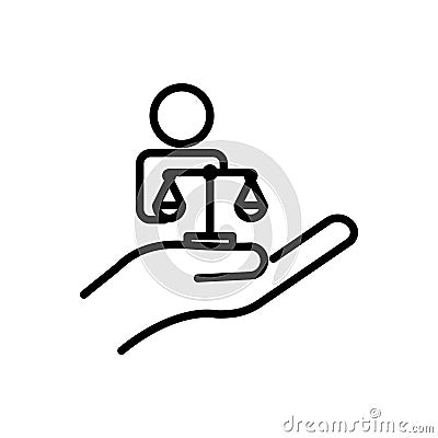 Hand and people line icon with law. law abiding icon. Editable stroke Vector Illustration