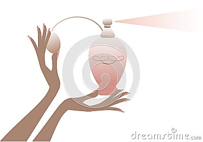 Hand with perfume bottle, Vector Illustration