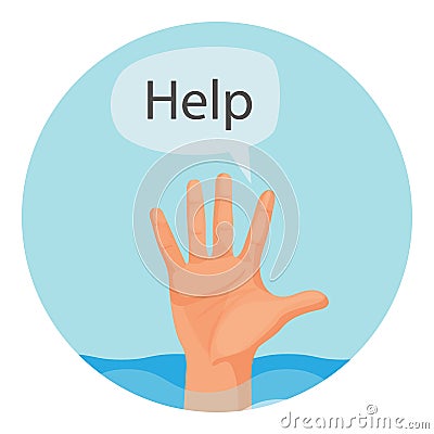 Hand of person who drowns with sign help Vector Illustration