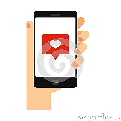 Hand with phone vector illustration in flat style Vector Illustration