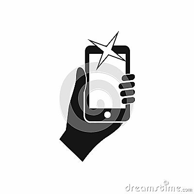 Hand photographed on mobile phone icon Vector Illustration