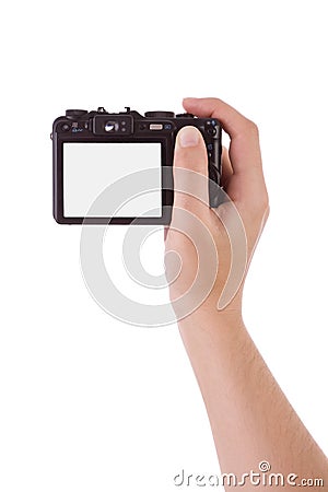 Hand photographic with a digital camera Stock Photo