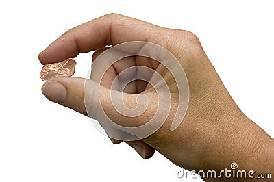 Hand Pinching Pennies Stock Photo