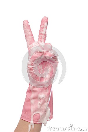 Hand in pink glove Stock Photo