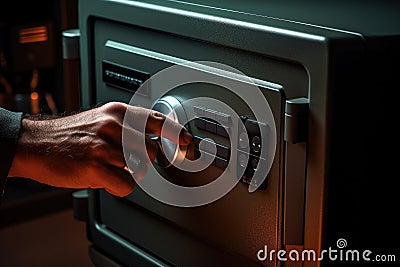 a hand placing a random code into a security safe ai created Stock Photo