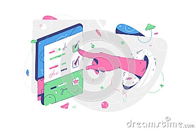 Hand planning time schedule, make list on the board Vector Illustration