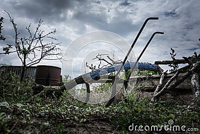 Hand plow for horse harness Stock Photo