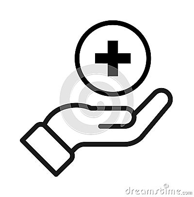 Hand health care plus medical cross icon Vector Illustration