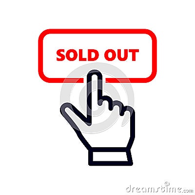 hand pointer or cursor mouse clicking on sold ouit button linear icon. symbol in form of choosing hand Stock Photo