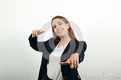 Hand pointer with forefinger pointing forward. Index finger to show direction. Stock Photo