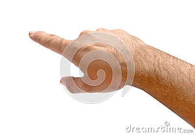 Hand pointing left Stock Photo