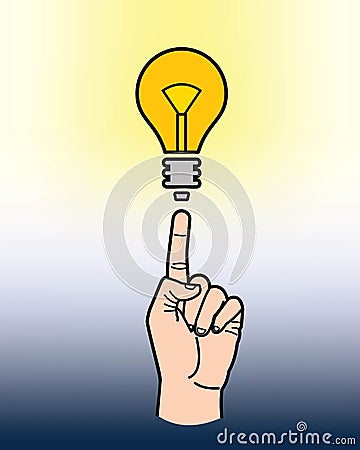 Hand pointing light bulb Stock Photo