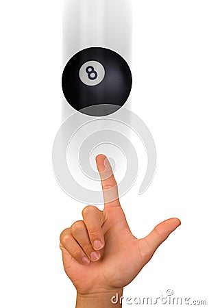 Hand pointing at pool ball Stock Photo