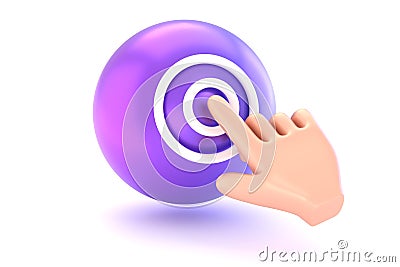Hand pointing on sphere with a feedback on touch 3D render Cartoon Illustration
