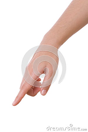 Hand pointing, touching or pressing Stock Photo