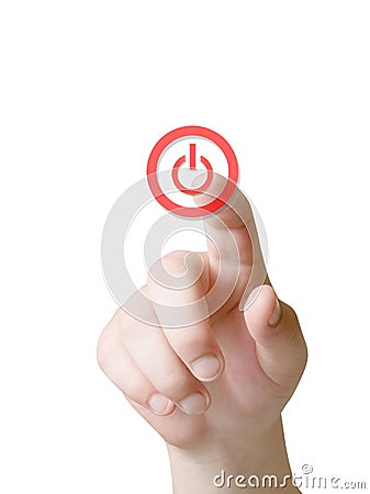 Hand and power button Stock Photo