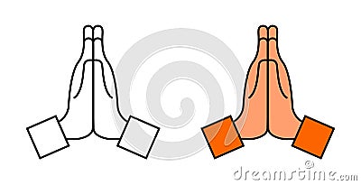 Hand with pray. Icon of namaste. Emoji for thank, sorry, please. Hand of prayer. Emoticon of hope in pray. Folded together hands Vector Illustration