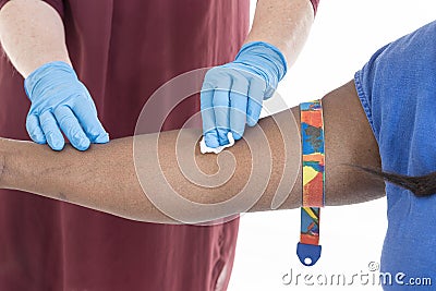 Hand prepare to give a blood for an examination Stock Photo
