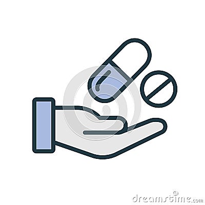 Hand with prescription drugs - pill tablets & capsules Vector Illustration