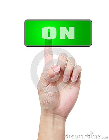 Hand press on button Stock Photo