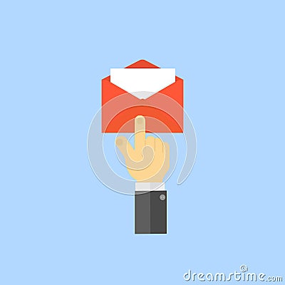 The hand presses the envelope icon. Vector Illustration