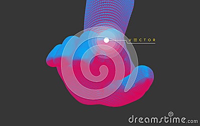 The hand presses the index finger on the button a virtual interface. Technologies of the future. Connection structure. 3D vector Vector Illustration