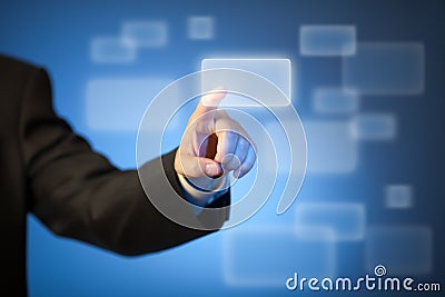 Hand pressing abstract button on touchscreen Stock Photo