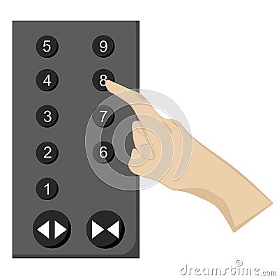 The hand is pressing the elevator button control panel. Vector Illustration