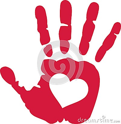 Hand print with heart in the middle Vector Illustration