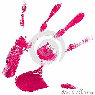 Hand print with pink color Stock Photo