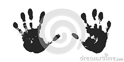 Hand print set isolated on white background. Black paint human hands. Silhouette child, kid, young people handprint Vector Illustration