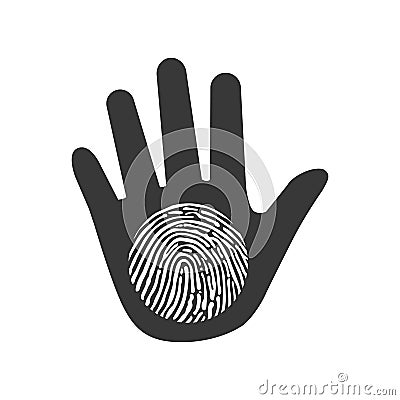 Hand profile fingerprint, security fingerprint, locked, unlocked, log in, scanning, recognizing, shopping, document access. Stock Photo