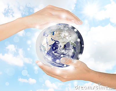 Hand protect earth, earth element finished by nasa Stock Photo