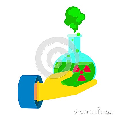 Hand in protective glove holding flask with toxic chemicals Vector Illustration