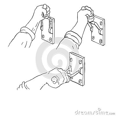 Hand Pulling Frankenstein Light Throw Switch Drawing Vector Illustration