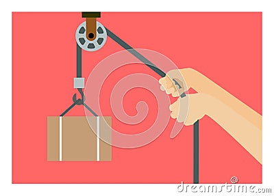 Hand pulling pulley. Simple flat illustration. Vector Illustration