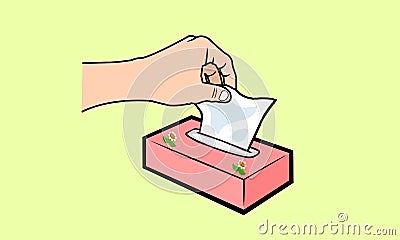 The hand pulls the tissue out of the box Vector Illustration