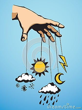 Hand with a puppet of nature. Vector drawing Vector Illustration