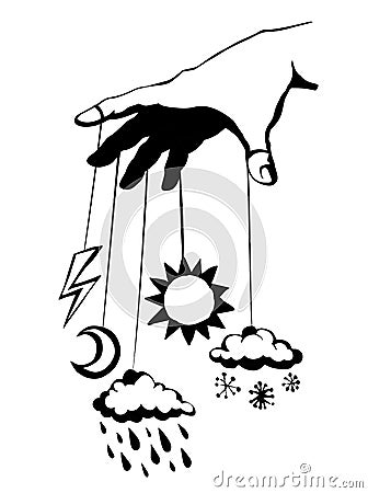 Hand with a puppet of nature. Vector drawing Vector Illustration