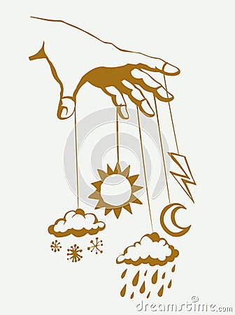 Hand with a puppet of nature. Vector drawing Vector Illustration