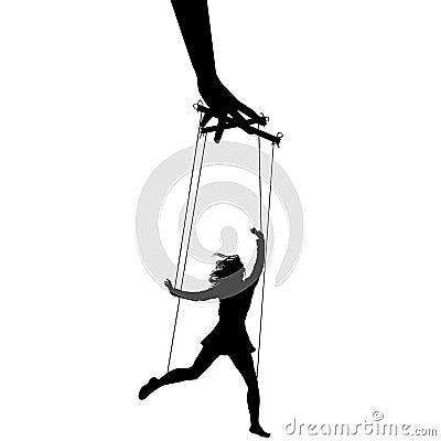 Hand puppeteer manipulating a woman Vector Illustration