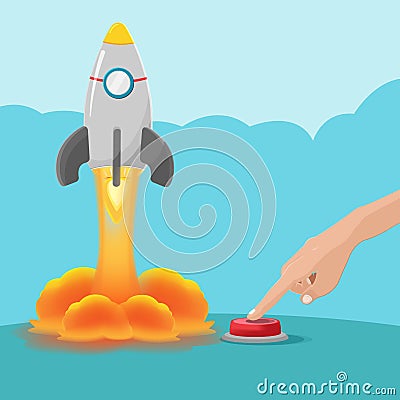 Hand Push Button Start Rocket Vector Stock Photo