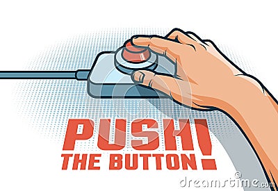 Hand push the red button with finger Vector Illustration