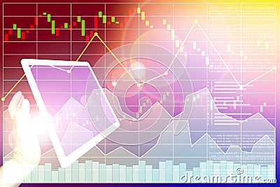 Hand push tablet using internet power of connection and analysis Stock Photo