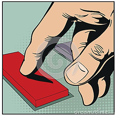 Hand pushes button. Stock illustration. Vector Illustration