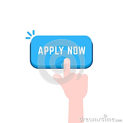 Hand pushing on apply now button Vector Illustration