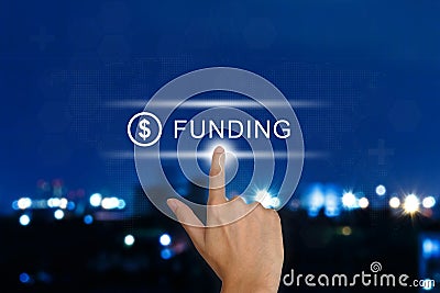Hand pushing funding button on touch screen Stock Photo