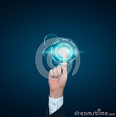 Hand pushing interface Stock Photo