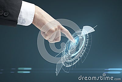 Hand pushing interface Stock Photo